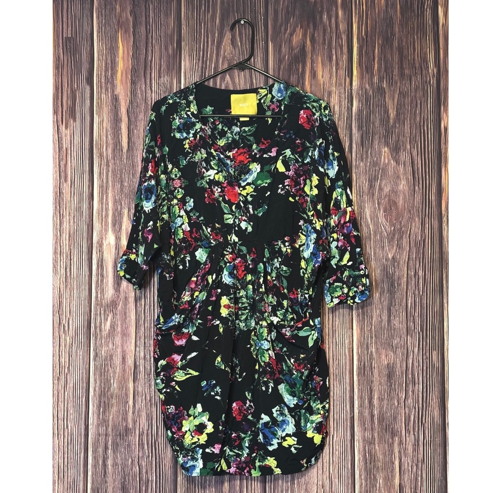 Maeve Tunic Dress Womens Medium Petal Palette Front Pockets Draped Casual Style